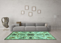 Machine Washable Oriental Turquoise Modern Rug, wshabs3379turq