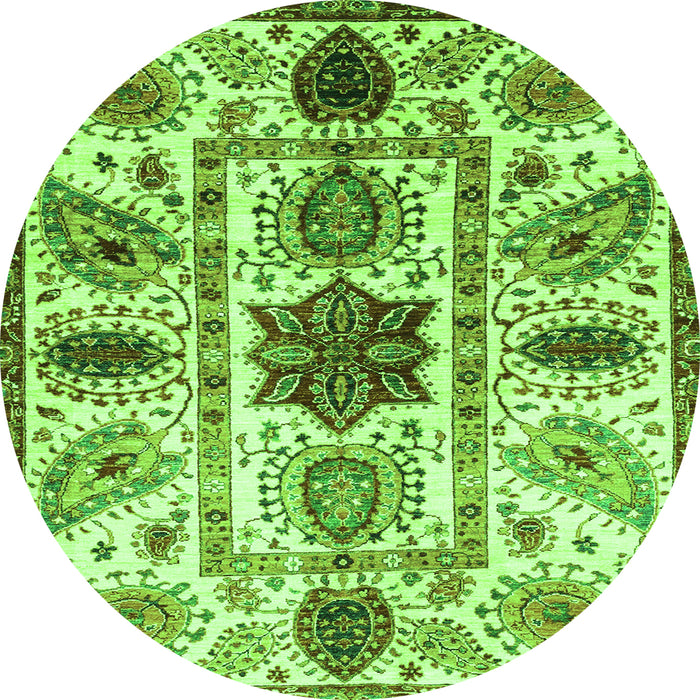 Round Machine Washable Oriental Green Modern Area Rugs, wshabs3379grn