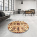 Round Machine Washable Abstract Red Rug in a Office, wshabs3379