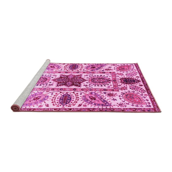 Sideview of Machine Washable Oriental Pink Modern Rug, wshabs3379pnk