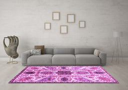 Machine Washable Oriental Purple Modern Area Rugs in a Living Room, wshabs3379pur