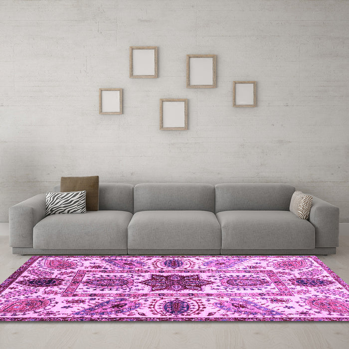Machine Washable Oriental Purple Modern Area Rugs in a Living Room, wshabs3379pur