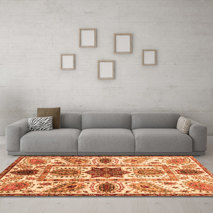 Machine Washable Oriental Orange Modern Area Rugs in a Living Room, wshabs3379org