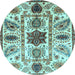 Round Machine Washable Oriental Light Blue Modern Rug, wshabs3379lblu