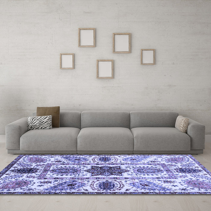 Machine Washable Oriental Blue Modern Rug in a Living Room, wshabs3379blu