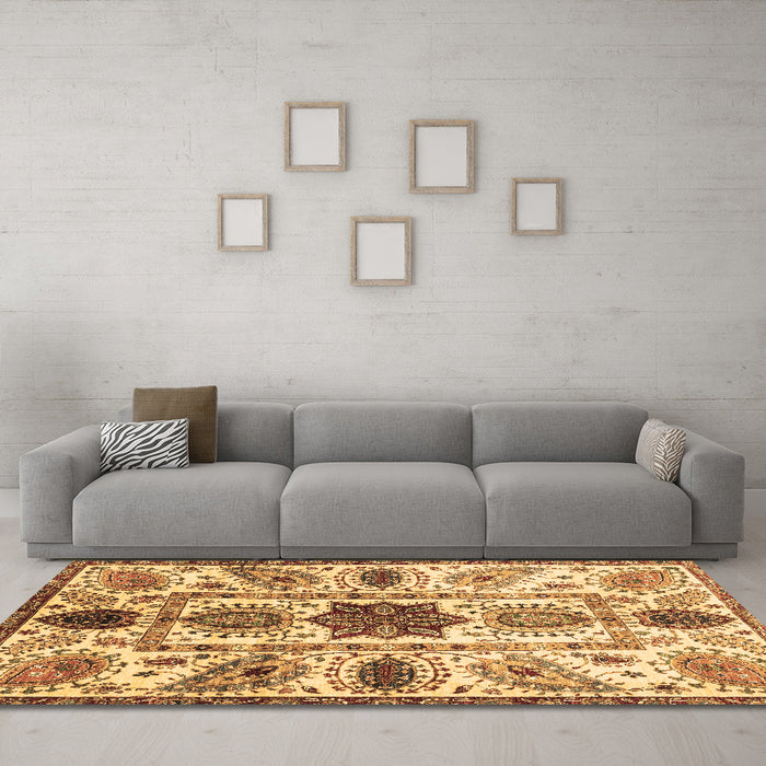 Machine Washable Oriental Brown Modern Rug in a Living Room,, wshabs3379brn