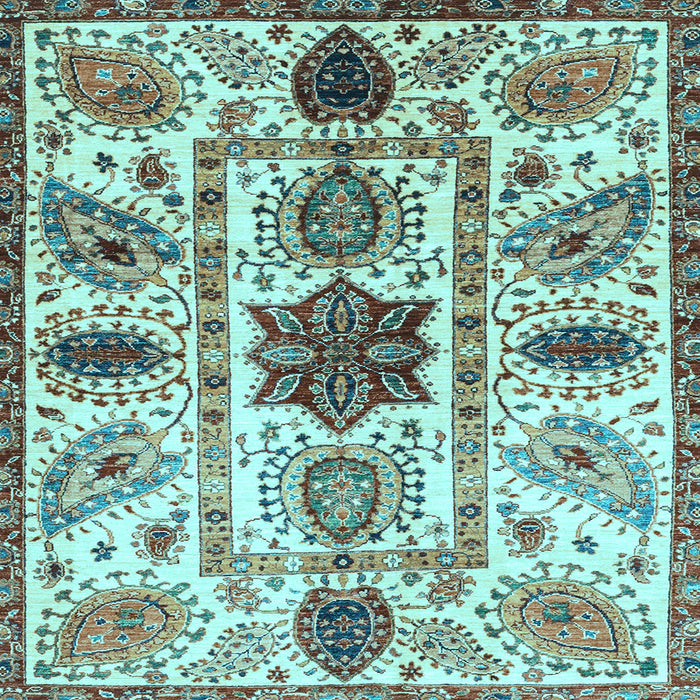 Square Machine Washable Oriental Light Blue Modern Rug, wshabs3379lblu