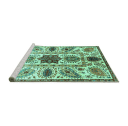 Sideview of Machine Washable Oriental Turquoise Modern Area Rugs, wshabs3379turq