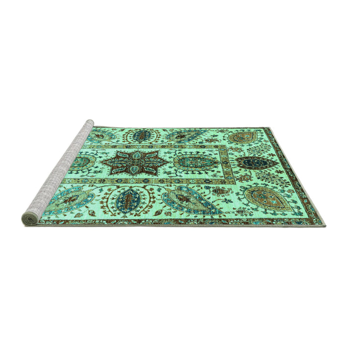 Sideview of Machine Washable Oriental Turquoise Modern Area Rugs, wshabs3379turq