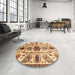 Round Abstract Red Oriental Rug in a Office, abs3379