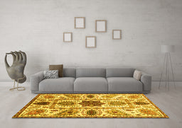 Machine Washable Oriental Yellow Modern Rug in a Living Room, wshabs3379yw