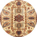 Round Abstract Red Oriental Rug, abs3379