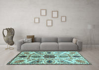 Machine Washable Oriental Light Blue Modern Rug, wshabs3379lblu