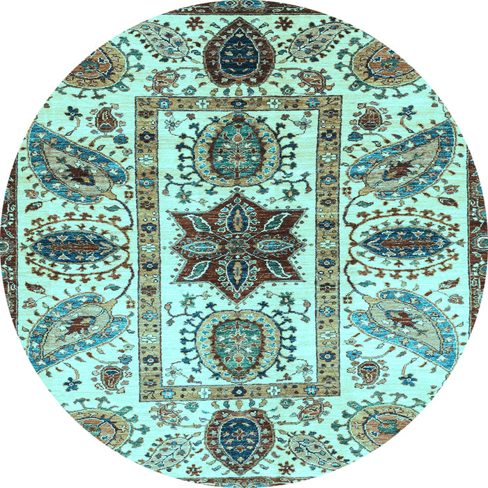 Round Oriental Light Blue Modern Rug, abs3379lblu