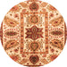 Round Machine Washable Oriental Orange Modern Area Rugs, wshabs3379org