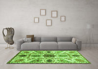 Machine Washable Oriental Green Modern Rug, wshabs3379grn