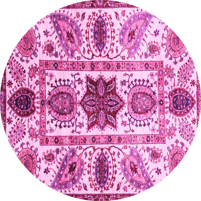 Round Machine Washable Oriental Pink Modern Rug, wshabs3379pnk