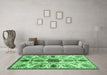 Machine Washable Oriental Emerald Green Modern Area Rugs in a Living Room,, wshabs3379emgrn