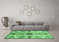 Machine Washable Oriental Emerald Green Modern Rug, wshabs3379emgrn