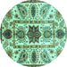 Round Machine Washable Oriental Turquoise Modern Area Rugs, wshabs3379turq