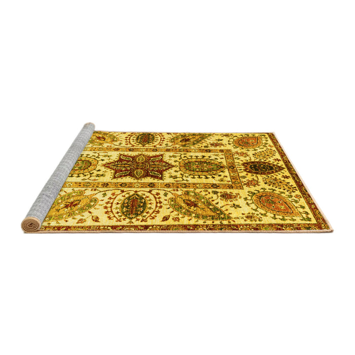 Sideview of Machine Washable Oriental Yellow Modern Rug, wshabs3379yw