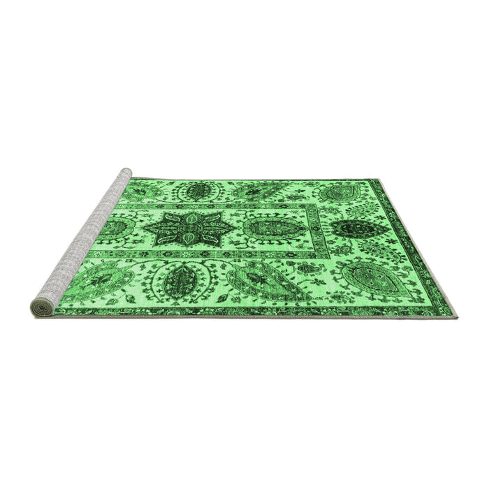 Sideview of Machine Washable Oriental Emerald Green Modern Area Rugs, wshabs3379emgrn