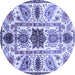 Round Machine Washable Oriental Blue Modern Rug, wshabs3379blu