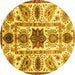 Round Machine Washable Oriental Yellow Modern Rug, wshabs3379yw