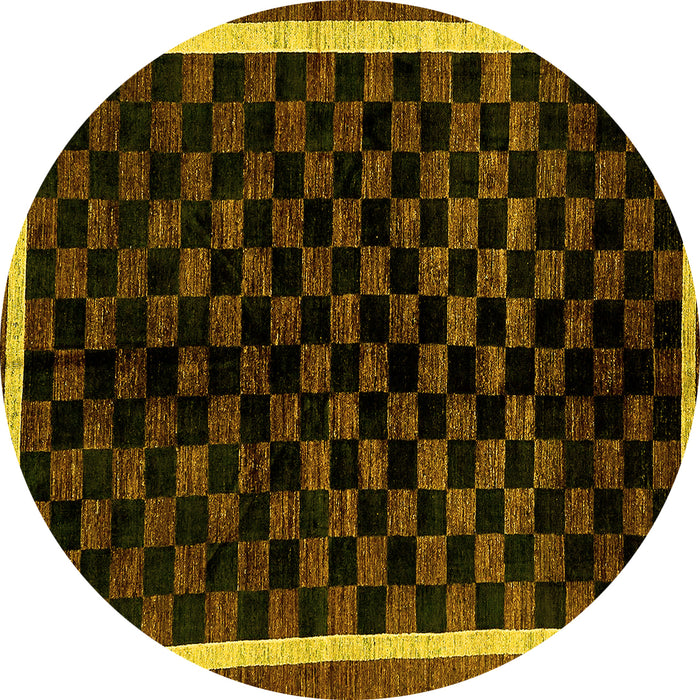 Round Checkered Yellow Modern Rug, abs337yw