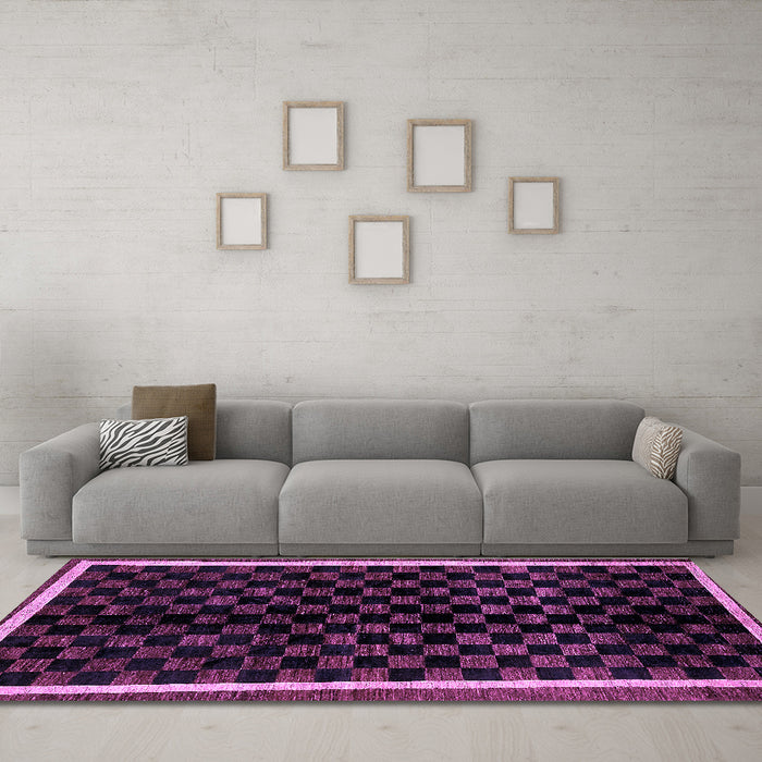 Machine Washable Checkered Purple Modern Area Rugs in a Living Room, wshabs337pur