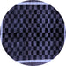 Round Machine Washable Checkered Blue Modern Rug, wshabs337blu