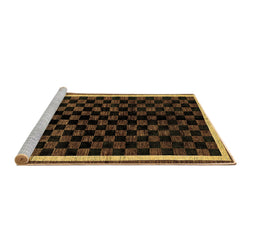 Sideview of Machine Washable Checkered Brown Modern Rug, wshabs337brn