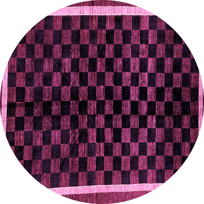Round Machine Washable Checkered Pink Modern Rug, wshabs337pnk