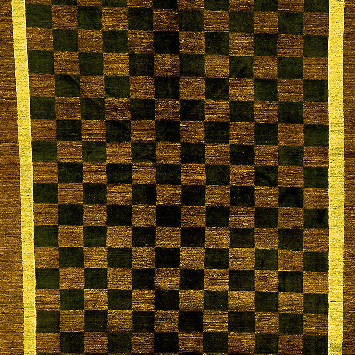 Machine Washable Checkered Yellow Modern Rug, wshabs337yw