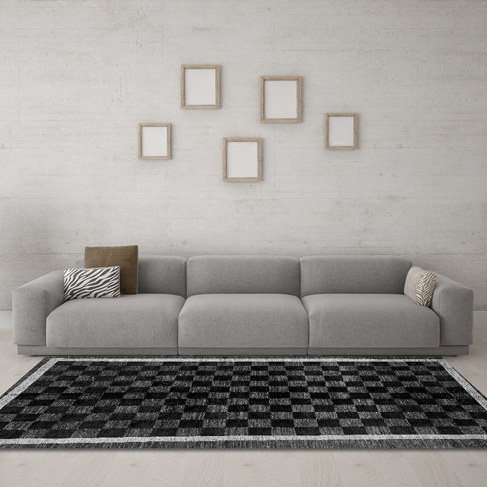 Machine Washable Checkered Gray Modern Rug in a Living Room,, wshabs337gry