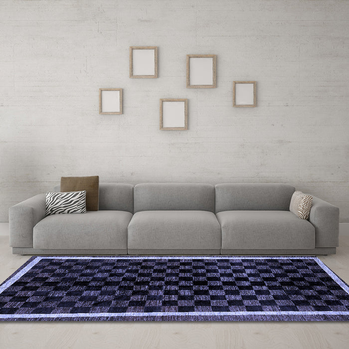 Machine Washable Checkered Blue Modern Rug in a Living Room, wshabs337blu
