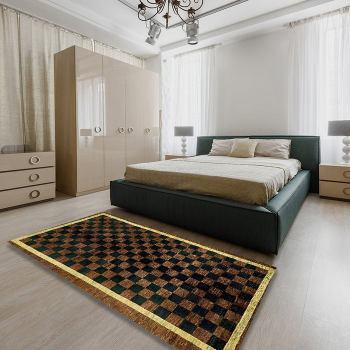 Abstract Hazel Green Checkered Rug in a Bedroom, abs337