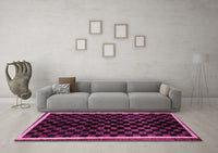 Machine Washable Checkered Pink Modern Rug, wshabs337pnk