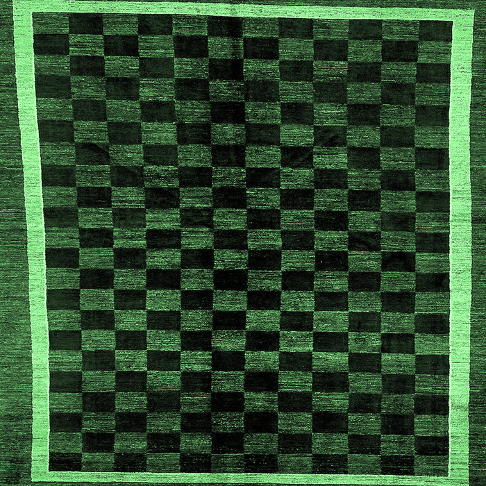 Square Machine Washable Checkered Emerald Green Modern Area Rugs, wshabs337emgrn