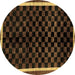 Round Machine Washable Checkered Brown Modern Rug, wshabs337brn