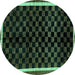 Round Machine Washable Checkered Turquoise Modern Area Rugs, wshabs337turq