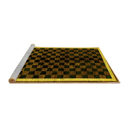 Sideview of Machine Washable Checkered Yellow Modern Rug, wshabs337yw