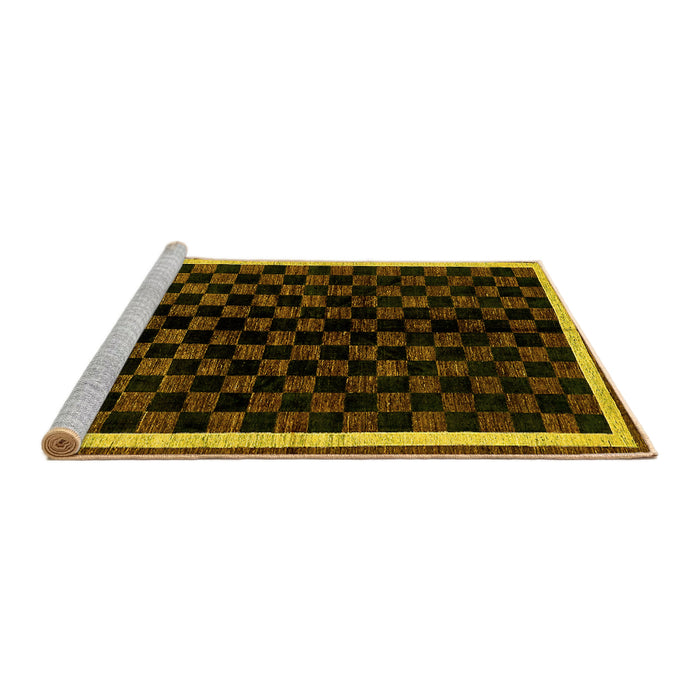 Sideview of Machine Washable Checkered Yellow Modern Rug, wshabs337yw