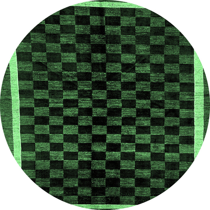 Round Checkered Emerald Green Modern Rug, abs337emgrn