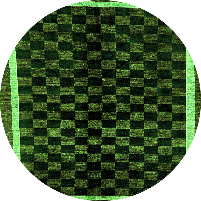 Round Machine Washable Checkered Green Modern Area Rugs, wshabs337grn