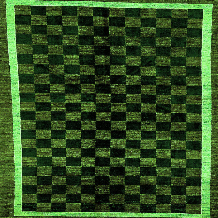 Square Machine Washable Checkered Green Modern Area Rugs, wshabs337grn