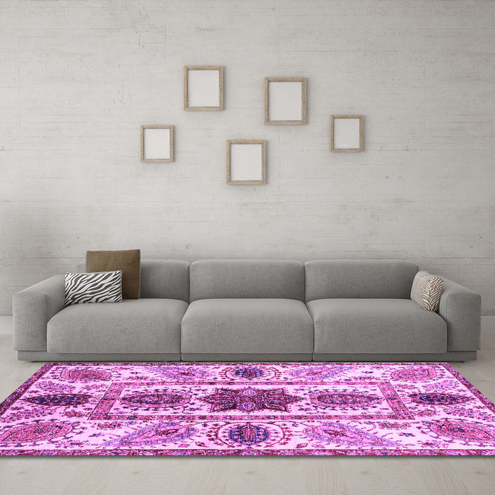 Machine Washable Oriental Purple Modern Area Rugs in a Living Room, wshabs3380pur