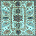 Square Machine Washable Oriental Light Blue Modern Rug, wshabs3380lblu