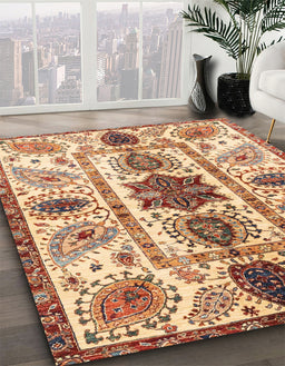 Abstract Chestnut Red Oriental Rug in Family Room, abs3380