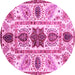Round Machine Washable Oriental Pink Modern Rug, wshabs3380pnk